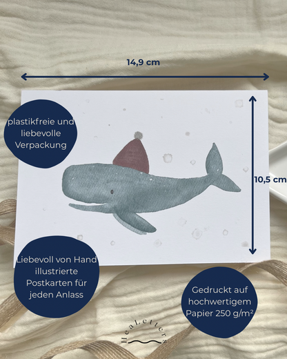 Postkarte Weihnachtswal