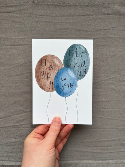 Postkarte Geburtstagsballons Blau