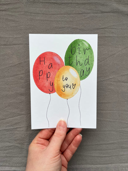 Postkarte Geburtstagsballons Gelb