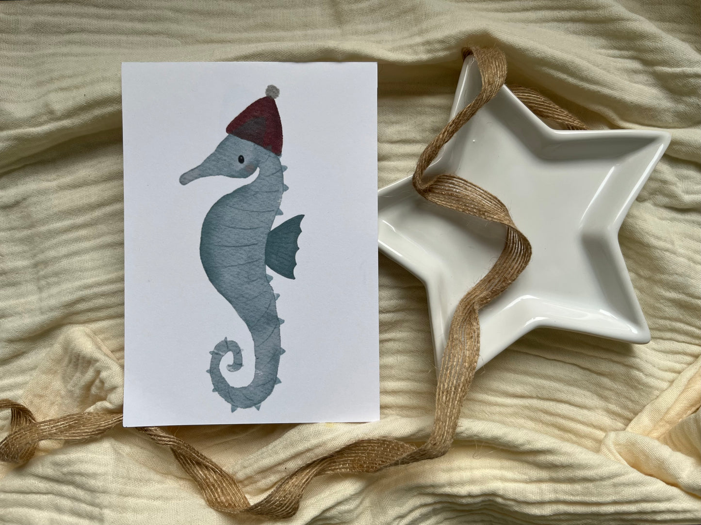 Postkarte Weihnachtsseepferdchen